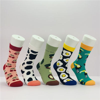 Coût Drôle Joyeux chaussettes de mode avec dessin animé personnalisé Produits alimentaires Fruit Imprimé dans le style régulier