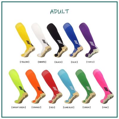 Tissu élastique en polyamide solide Anti-dérapant doux Soccer Sport Soccer Longues chaussettes à poignée