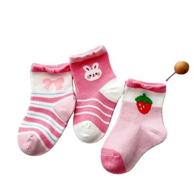 Épaisseur standard chaussettes respirantes pour enfants avec imprimé de fraise rose Saison hivernale