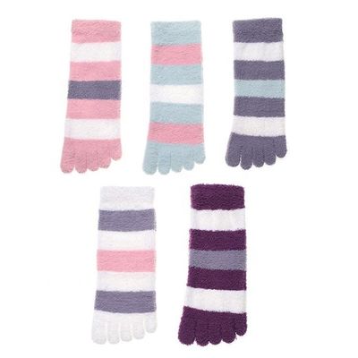 Anti-déroute Femmes Vêtement de laine de corail Cinq doigts d'hiver épais Cozy rayé Cinq orteils Chaussettes quotidiennes
