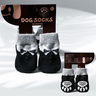 Adorables chaussettes pour chiens avec motif de dessin animé et design tricoté Terry noir respirant