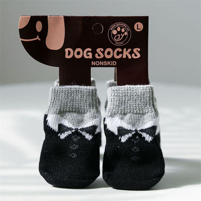Adorables chaussettes pour chiens avec motif de dessin animé et design tricoté Terry noir respirant