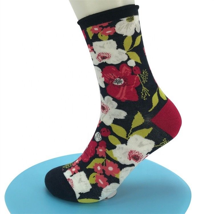 Des chaussettes de bambou en imprimante florale 3D de style régulier pour Noël personnalisées et respirantes